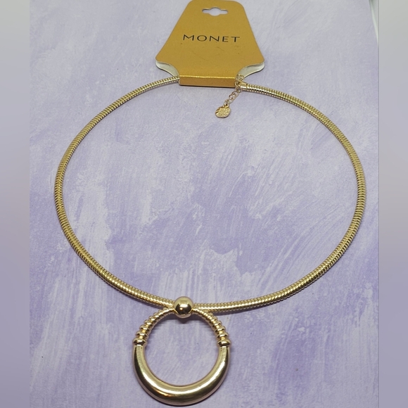 Monet Gold Tone Necklace with Circular Pendant - Picture 2 of 7